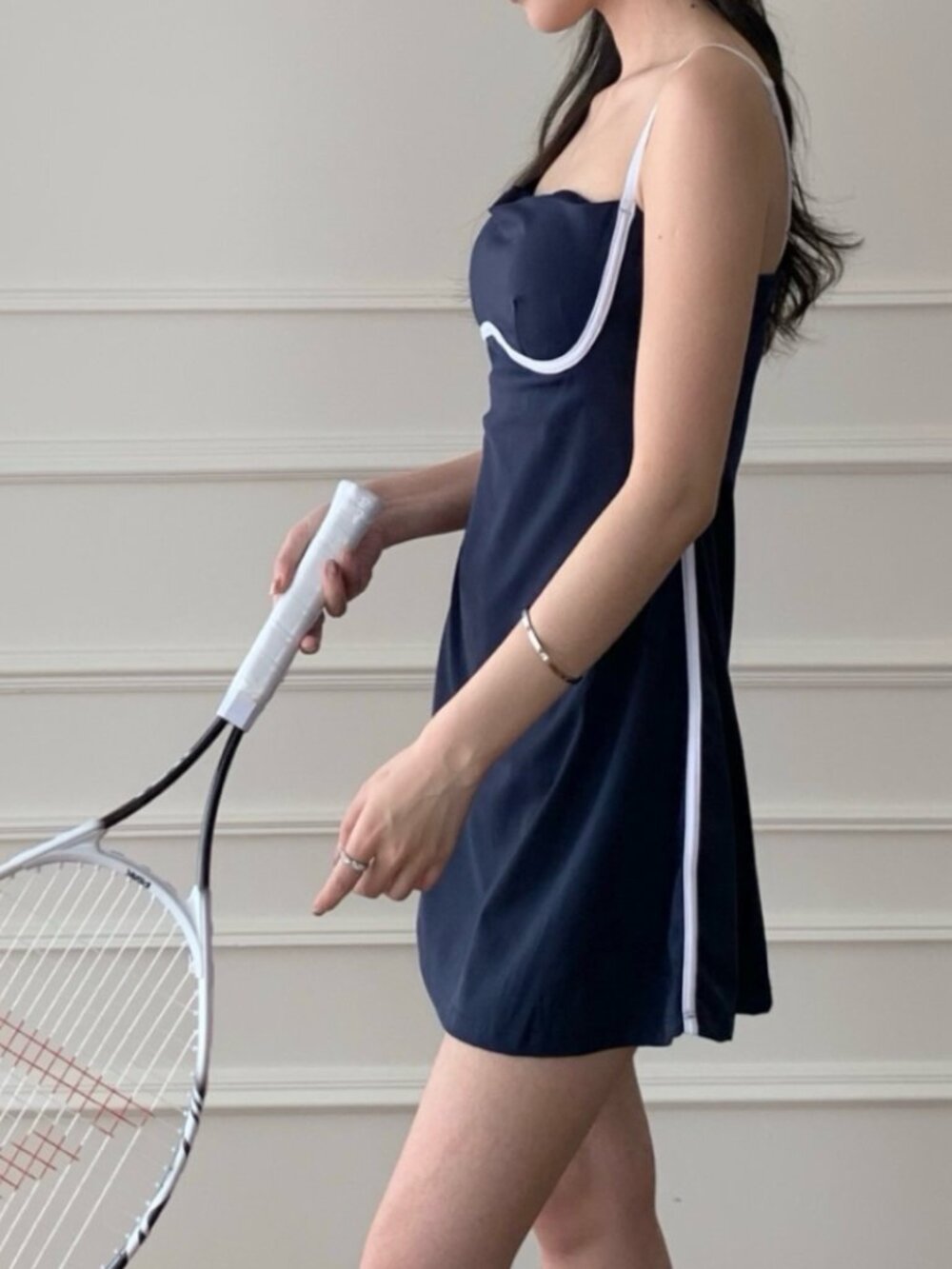 ☀️ Alo Holiday Outing Dress Navy Blue and Ivory White Color Block Sporty Casual - Picture 7 of 7